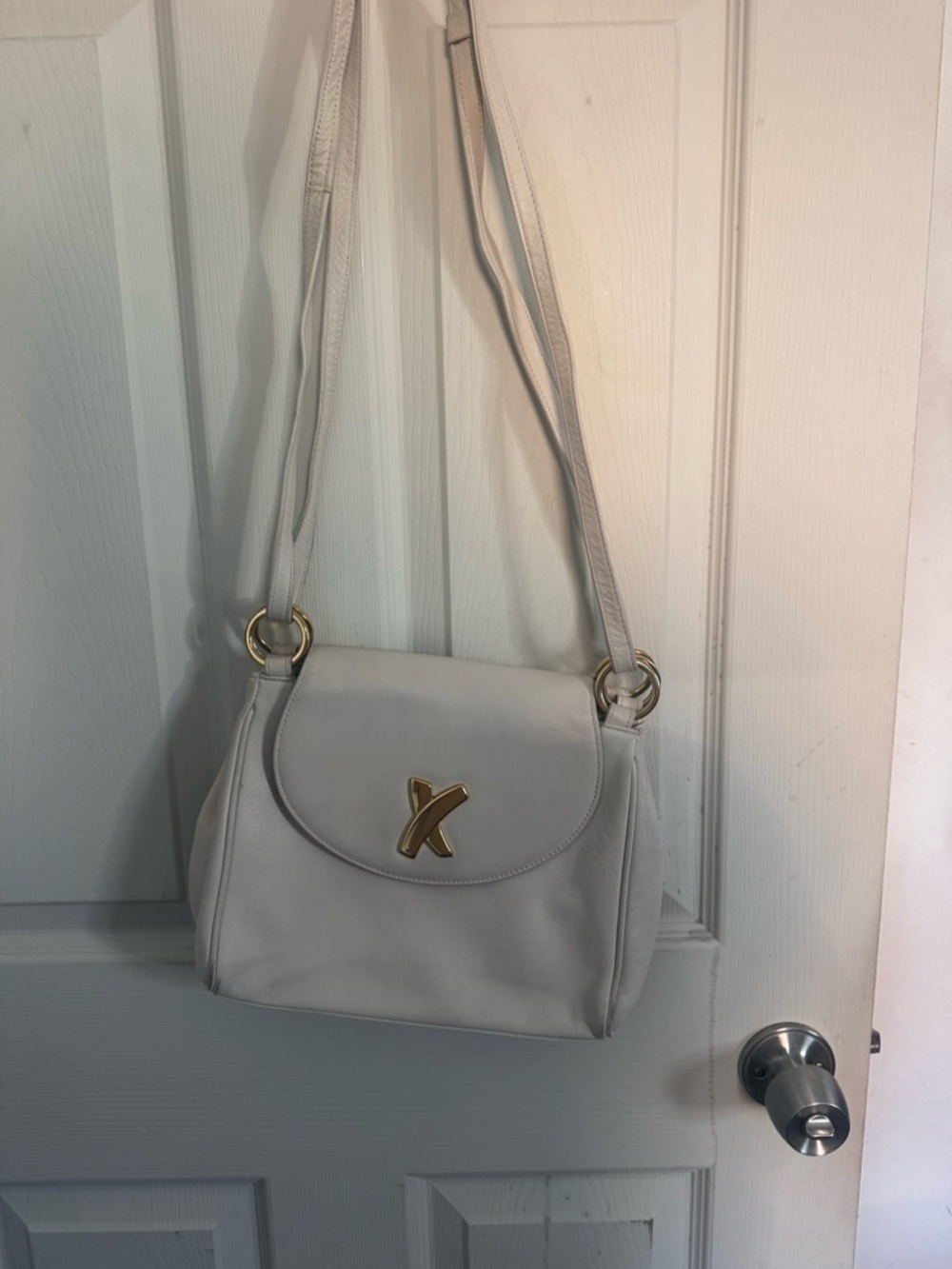 Paloma Picasso Vintage White Leather Purse Handbag Convertible Shoulder Strap